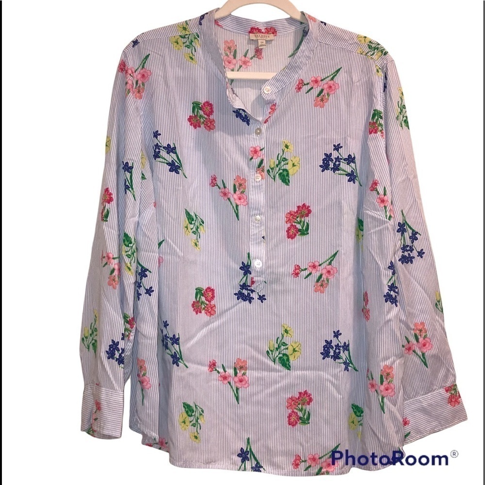 Talbots Floral Striped 3/4 Button Pullover Top Blouse Woman’s Size 2X
